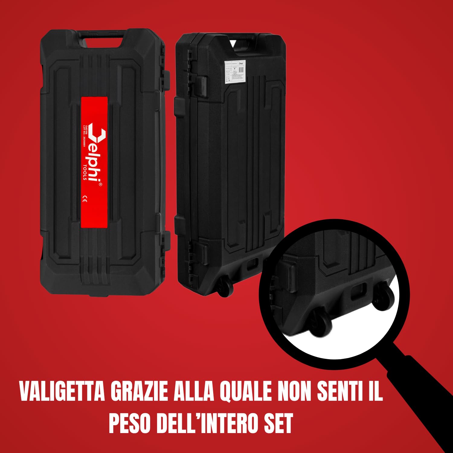 Delphi Martello Demolitore Professionale 70 J, 1950 RPM, 1600 W (Sistema Antivibrazione, HEX30, Valigetta con Ruote + Set Accessori) - Martello Demolitore con 2 Scalpelli e Impugnatura Regolabile
