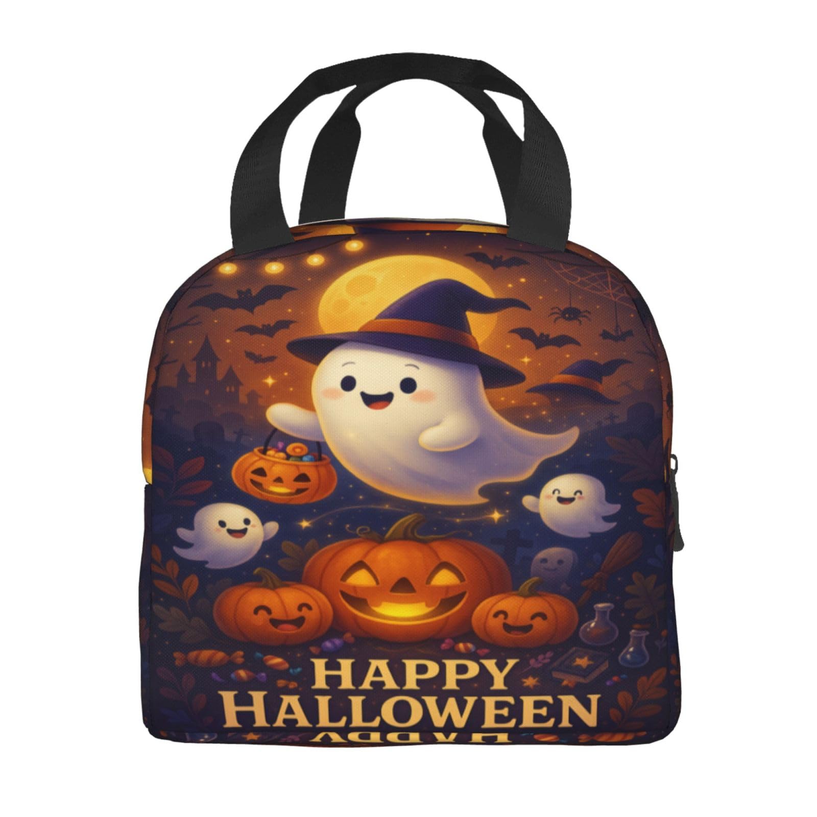 Halloween Lunch Bag for Women - Insulated Cute Friendly Spirit Lunch Tote Reusable Cooler Bag Lightweight Festive Lunchbox