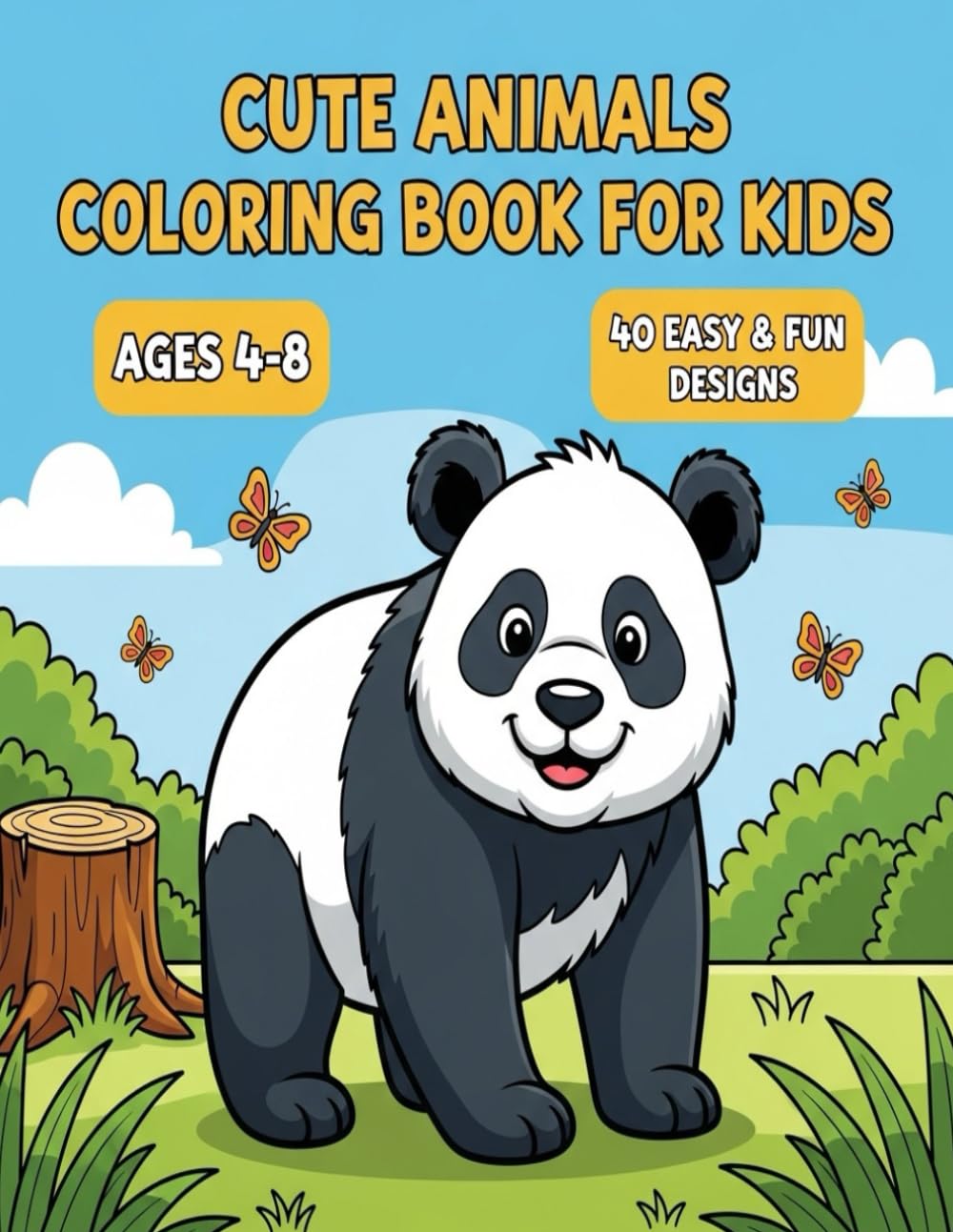 Cute Animals Coloring Book for Kids Ages 4–8: 40 Fun and Easy Coloring Pages of Adorable Animals