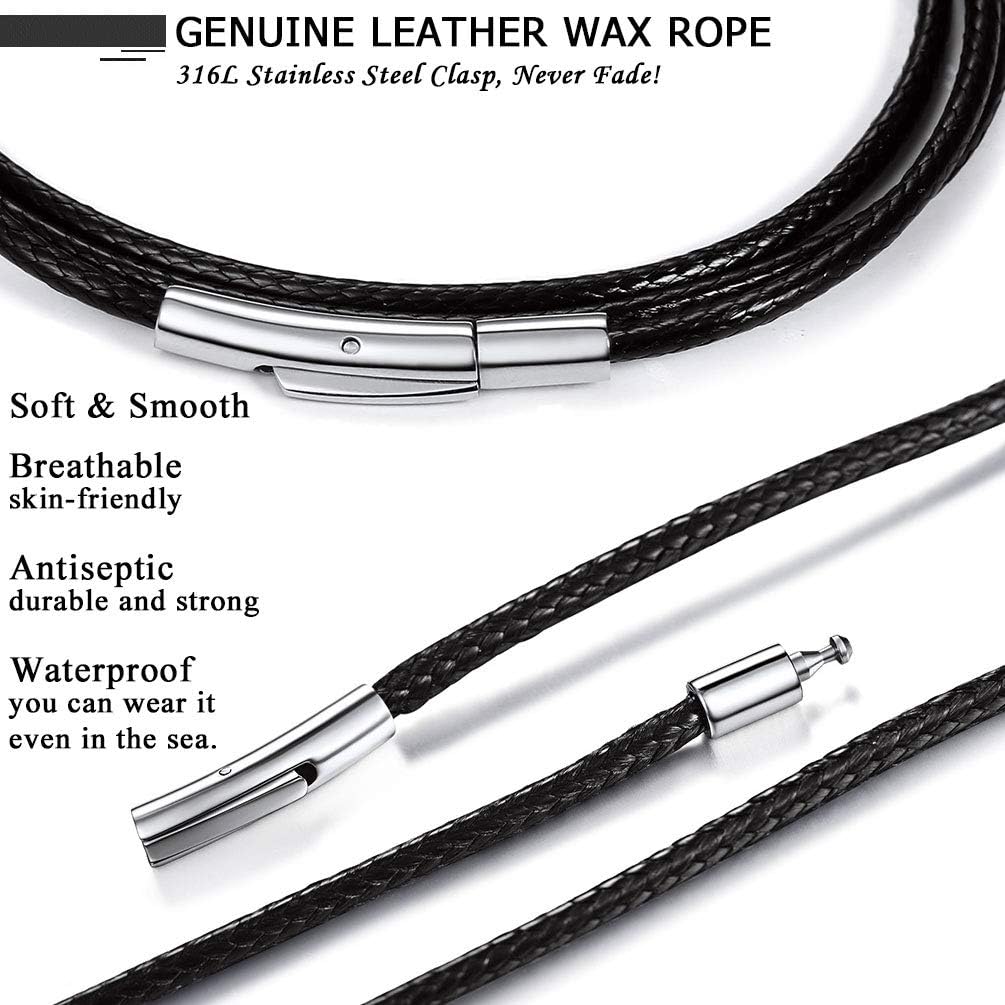 Black Leather Necklace Braided Cord Minimalist Waterproof Rope Chain Men Jewelry Bohemian DIY Personalized Necklace image 2