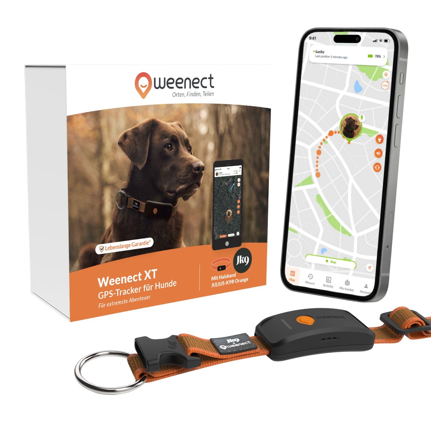 Weenect Hund XT GPS-Halsband – XL‑Antenne, IP67, Julius‑K9 Halsband, Abonnement ERFORDERLICH
