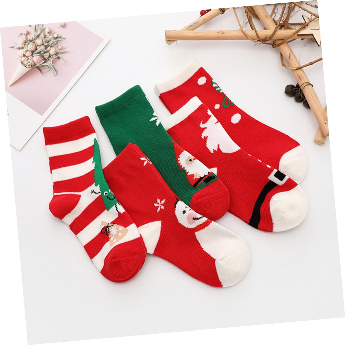 5pares Medias De Navidad Para Calcetines De Algodón Cálidos De Dibujos Animados De Calcetines Navideños Para Colgar El Árbol De Navidad