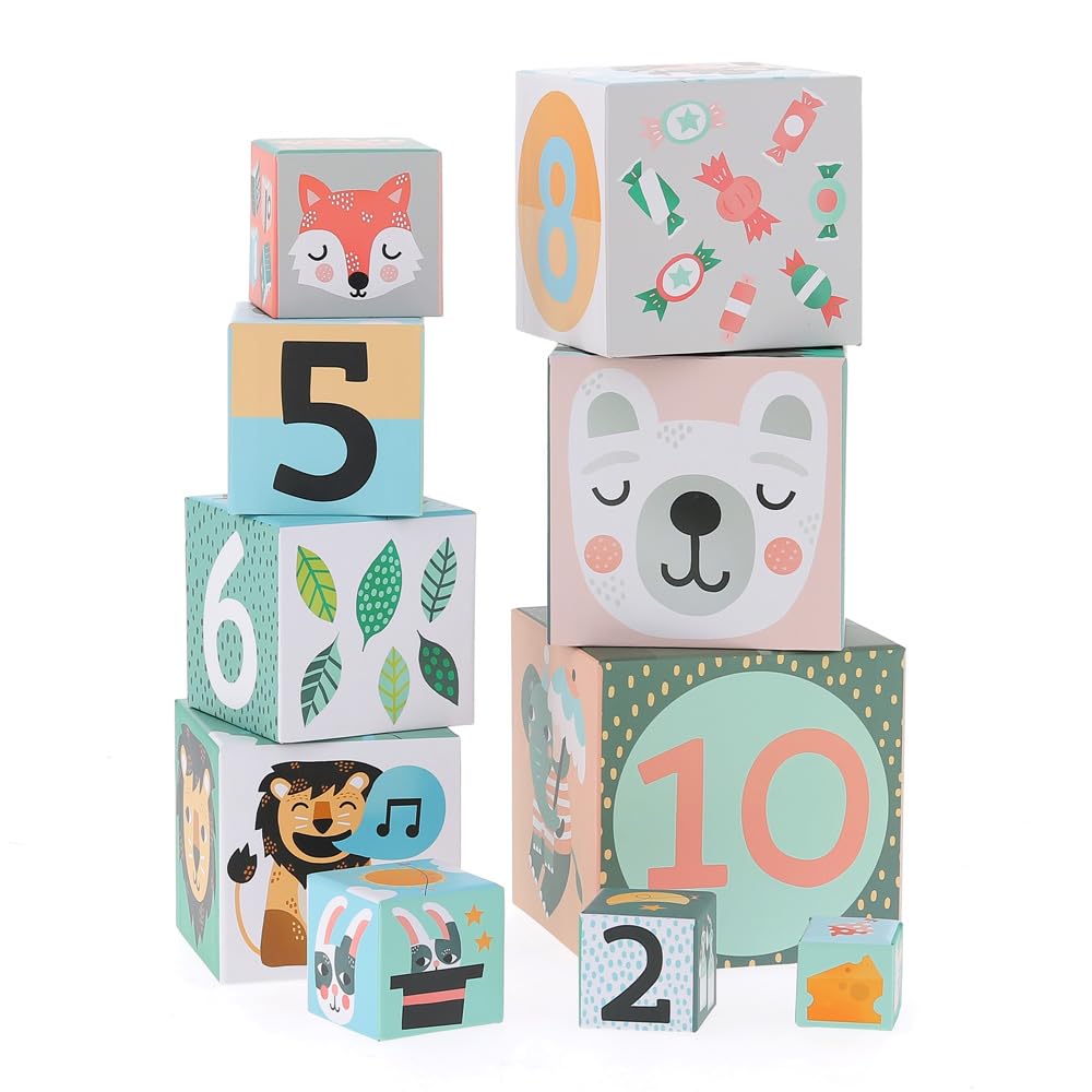 Cubes Gigognes Les Animaux Michelle Carlslund pour Bébé Dès 12 Mois en Bois | Empilage et emboîtement ludiques | design coloré et illustré | stimule motricité fine et logique | idée cadeau naissance