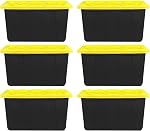 BLACK & YELLOW 27-Gallon Storage Bin with Snap-on Lid, Heavy Duty Plastic Storage Bins with Lid, Stackable, 6 Pack
