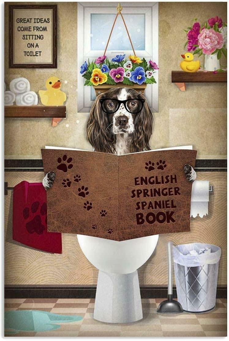 S English Springer Spaniel Reading Book In Wc Funny Metal Funny Vintage Metal Sign Poster 8X12 Inches