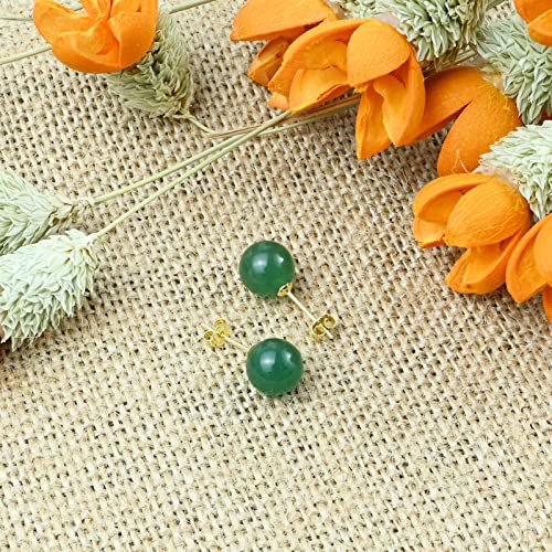 Jade Earrings Studs, 8Mm Green Jade Earrings For Women, 14K Gold Plated Stud Earrings For Sensitive Ears, Jade Jewelry For Women & Men, Good Luck Handmade Earrings Gift For Birthday Anniversary #TOP1