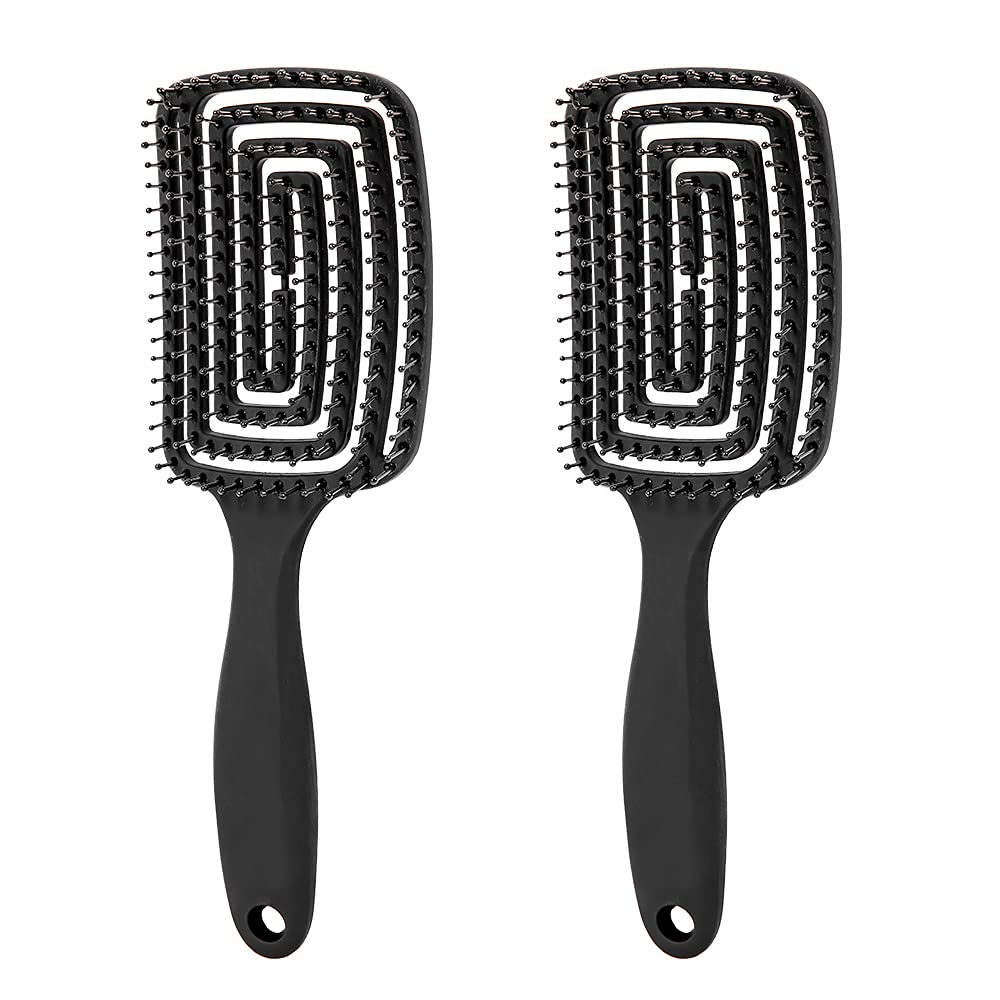 Spatlus Wet Hair Detangling Brush Vented Hair Brush No Tangle Hair Brush for Kids, Men, and Women Wet & Dry Hair, Glide Through Tangles with Ease(Black, Set of 2)