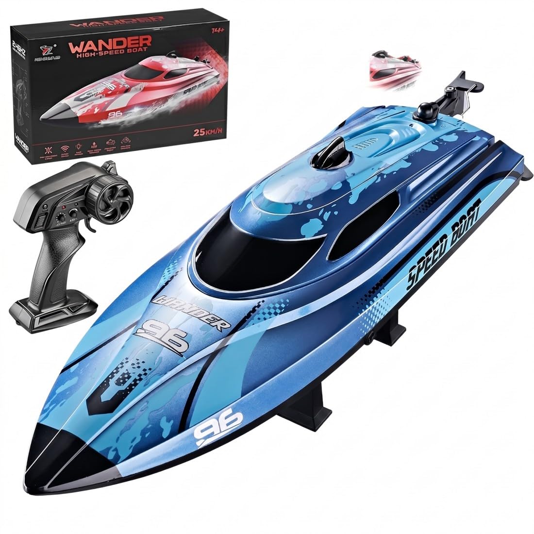 Barco RC de 12 pulgadas, lancha rápida RC de 25 km/h con batería de 700 mAh, ideal impermeable (azul/1 batería)