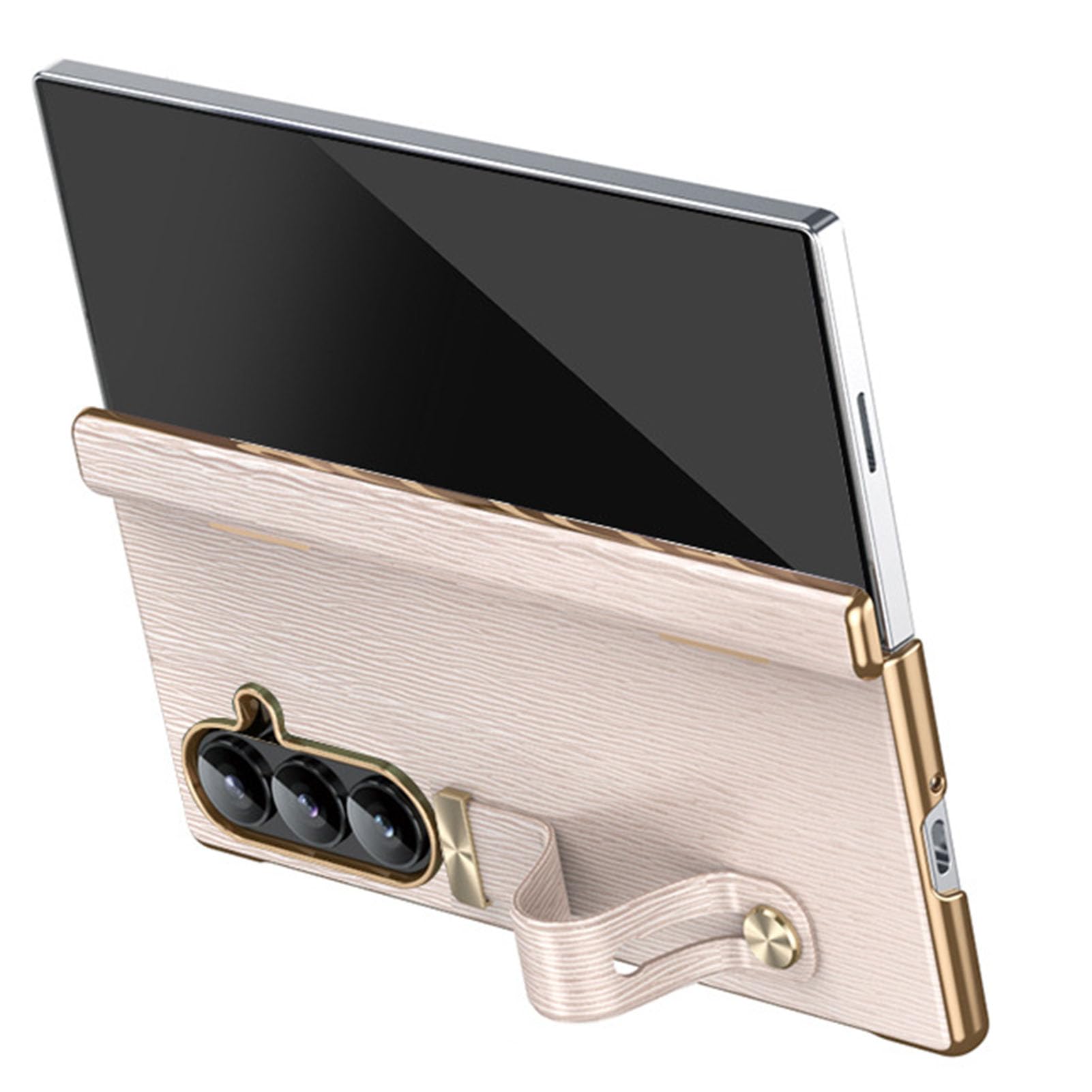Placcata Cover per Samsung Galaxy Z Fold 8 Ultra, Elegante Completa | Cerniera Protettore Schermo Caso Texture Spazzolata Sottile Con Cinghia A Mano Copertura,Rosa,Fold 8 Ultra