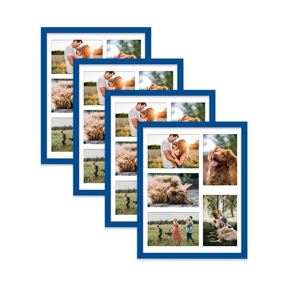 Blue Multi Photo Frame - Holds 5 x 6x4 Pictures, Family Collage Picture Frame for Wall Display, 14x11 Frame size, Set of 4