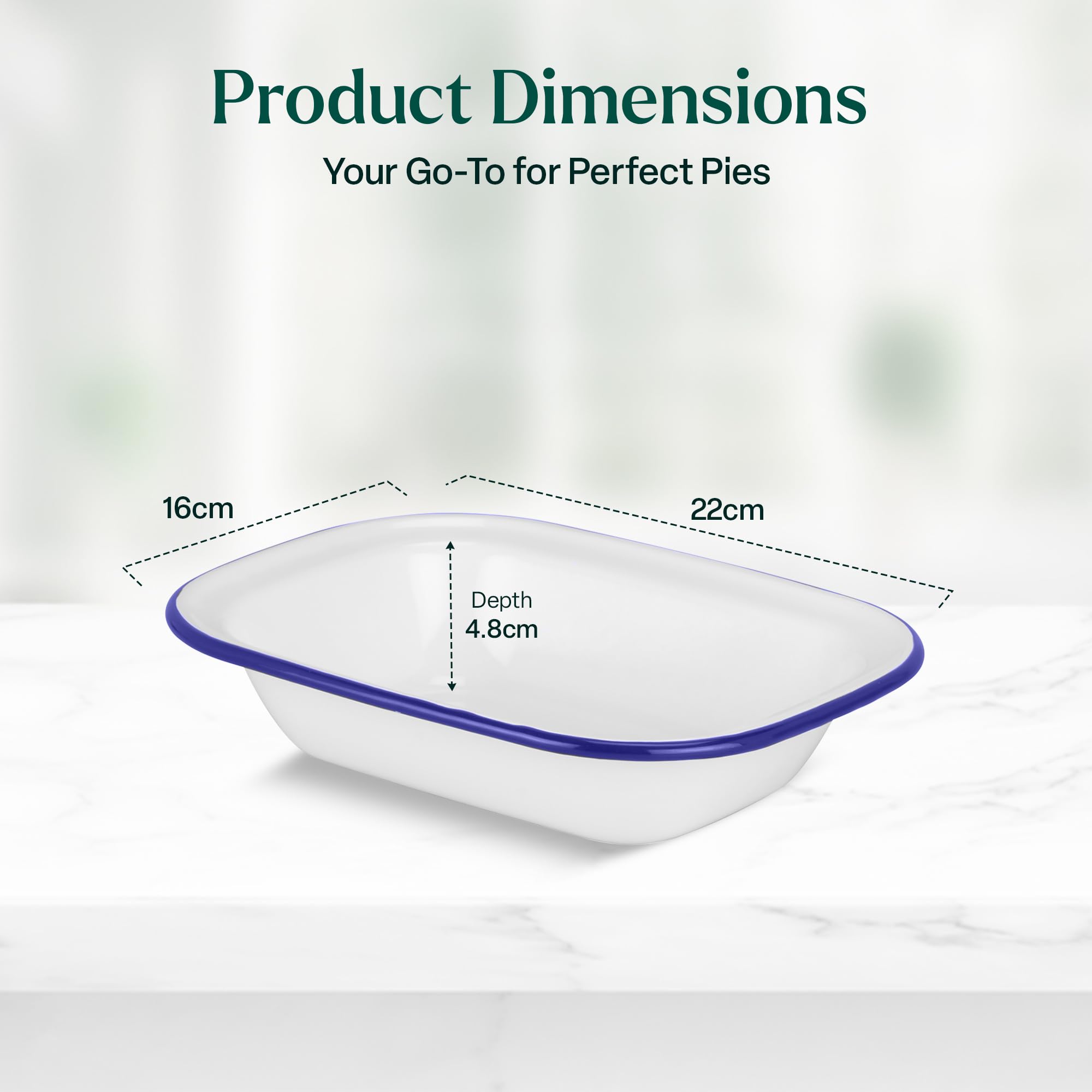 WINSOME Enamel Pie Dish, White With Blue Rim, L 22 x W 16 x D 4.8 CM - Image 2