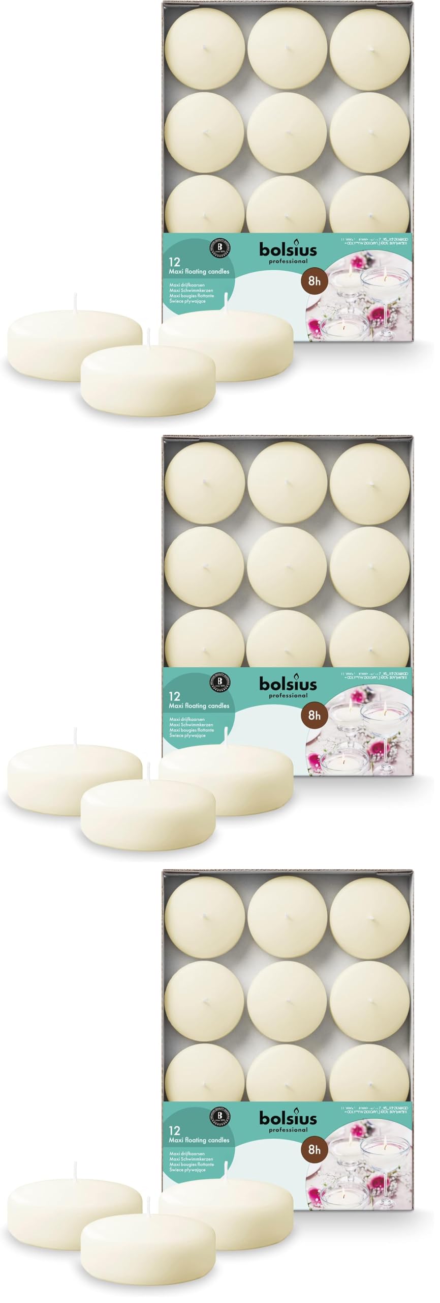 Maxi bougies flottantes Bolsius ivoire pour décoration lot de 3