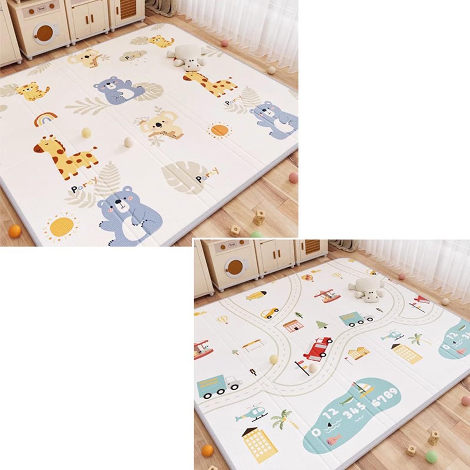 Tappeto Gioco Pieghevole Per Neonati,Gattonare In XPE,Spesso E Imbottito,Reversibile,Impermeabile Facile Da Pulire,Portatile,Adatto Fin Dalla Nascita,Ideale Primi Gattonamenti(200*180*2cm,F)