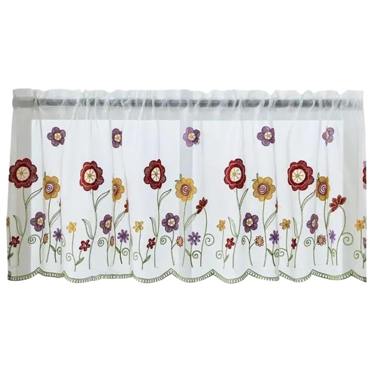 YGSGJSP Cabinet Curtains 1Pcs Cabinet Curtains Sheet Window Sheer Perforated Polyester Beautiful Embroidered Voile Curtain for Kitchen(Multi color1)