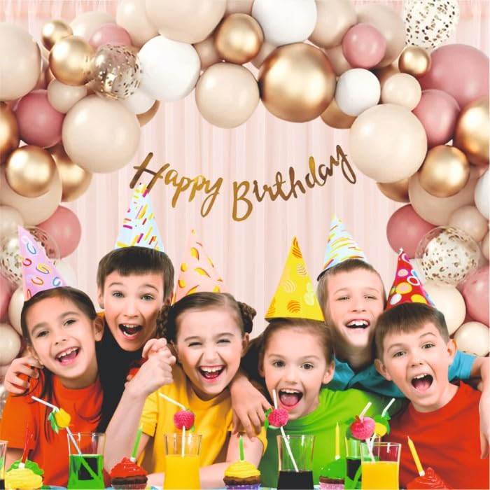 Image of Happy Birthday Decoration Kit for Girls - 58 Pcs Golden Chrome, White & Dusty Pink Balloon with Banner | Happy Birthday Banner For Decor | Birthday Decorations for Wife