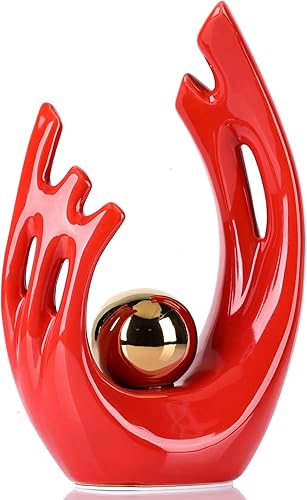 Estatua y escultura de cerámica de arte abstracto moderno, rojo y dorado, decoración de mesa para sala de estar, oficina, comedor, cocina,