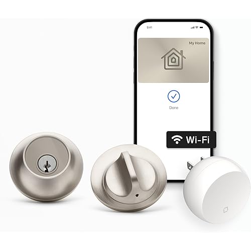 Level Lock+ WiFi Deadbolt Smart Lock - World's Smallest Smart Lock Plus Apple Home Key - Lock/Unlock Anywhere - Level App for iOS & Android - Works with Apple Home, Alexa, GoogleHome (Satin Nickel)