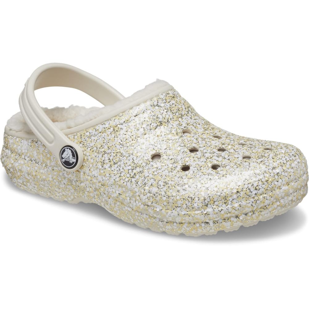Crocs Kids Classic Lined Glitter Clogs for Toddlers - Roomy Fit - Fuzz Lining - Pivoting Heel Straps - Slip-on Stucco 4 Toddler M