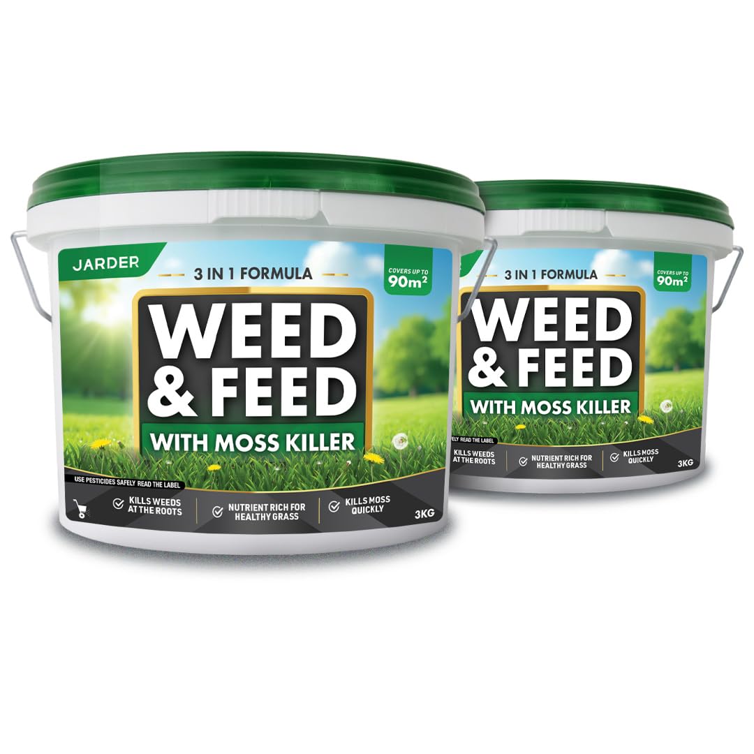 Jarder Weed and Feed Lawn Treatment 6kg - 2 x 3kg - Kills Weeds and Moss in Lawns - Boosts Grass Growth and Colour - Nutrient Rich Lawn Feed Granules
