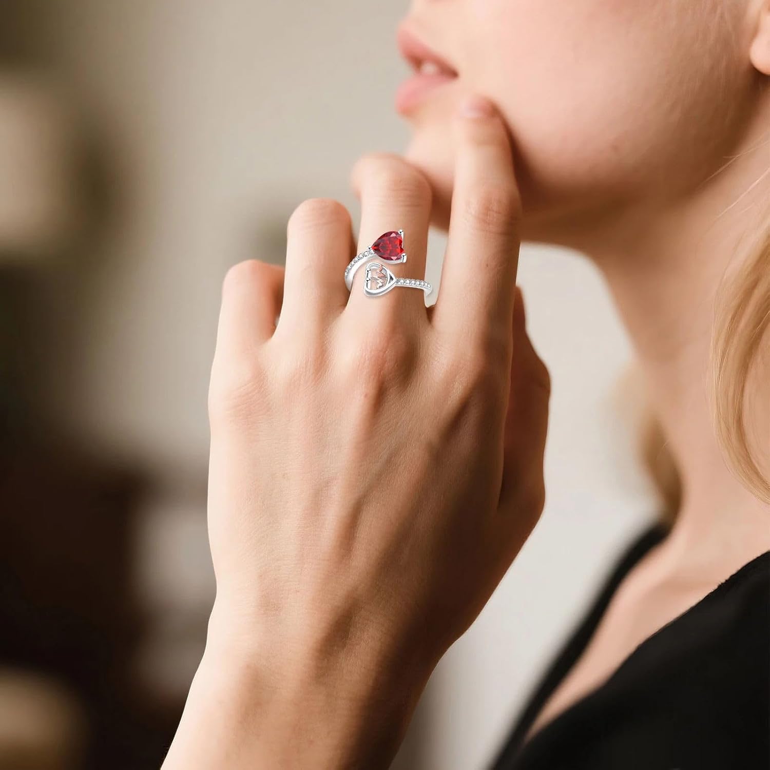 Heart Stethoscope Birthstone Ring for Women,925 Sterling Silver Adjustable Open Rings 12 Month Doctor Nurse Medical RN Registered Jewelry Gifts for Graduation Retirement Birthday