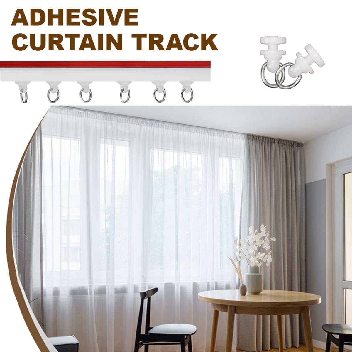 Tringle sans perçage, montage au plafond/mur, séparateur de pièce adhésif pour chambre à coucher, fenêtre, douche, hôtel – 1 m à 4,5 m réglable blanc (1,4 m)