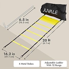 Juvale Adjustable Agility Ladder Set - Football Footwork Ladder Drills - Agility Cone Drills for Soccer Training - Parachute Speed Training - 20 Ft, 6 Cones & Parachute