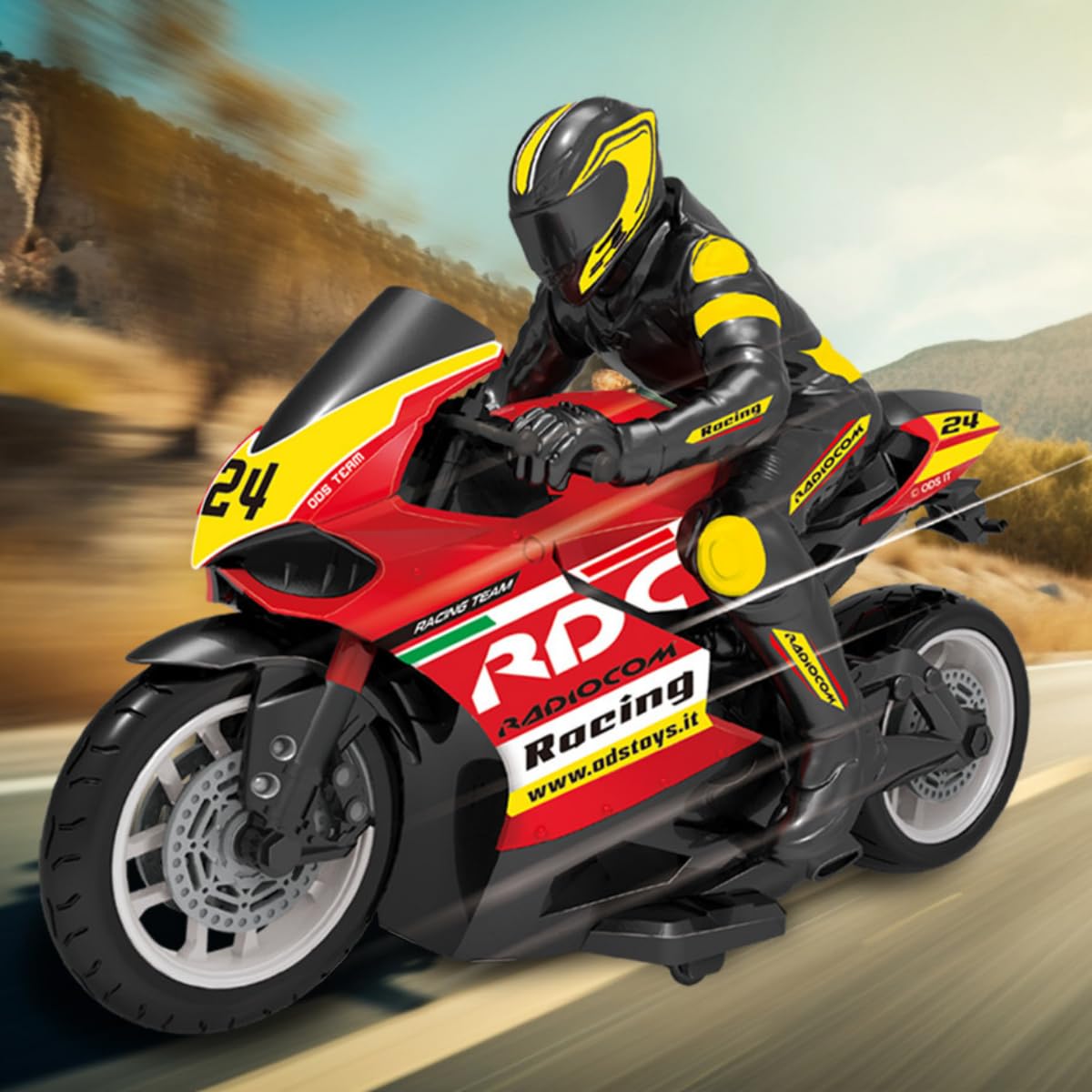 ODS - Radiocom Moto de Carretera, Moto teledirigida Juguete, Mando a Distancia 2.4 GHz, 7 Funciones, Escala 1:10, Edad +6 años