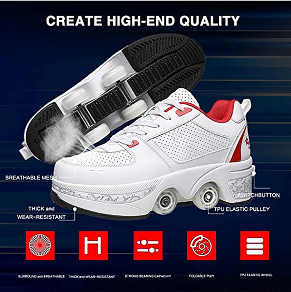 Zapatillas con Ruedas, Niños Skateboarding, Zapatillas Ruedas Multiusos 2 En 1 Patines Zapatillas Quad Rued Sneakers Moda Zapatillas Regalo de cumpleaños Niños y niñas
