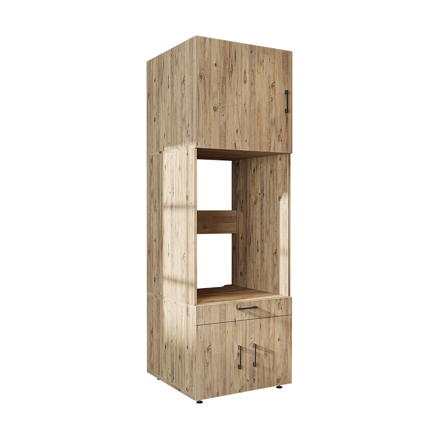 ROOMART , Armoire de machine à laver avec support d'armoire et planche à rallonge, blanc, chêne noir, superstructure de machine à laver (armoire + insert (62 cm), chêne)