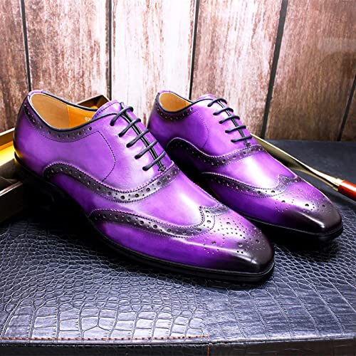 Men's Dress Shoes Lace-up Brogues Oxford Formal Shoes Wedding Work Leather Derbys Office,Purple-433