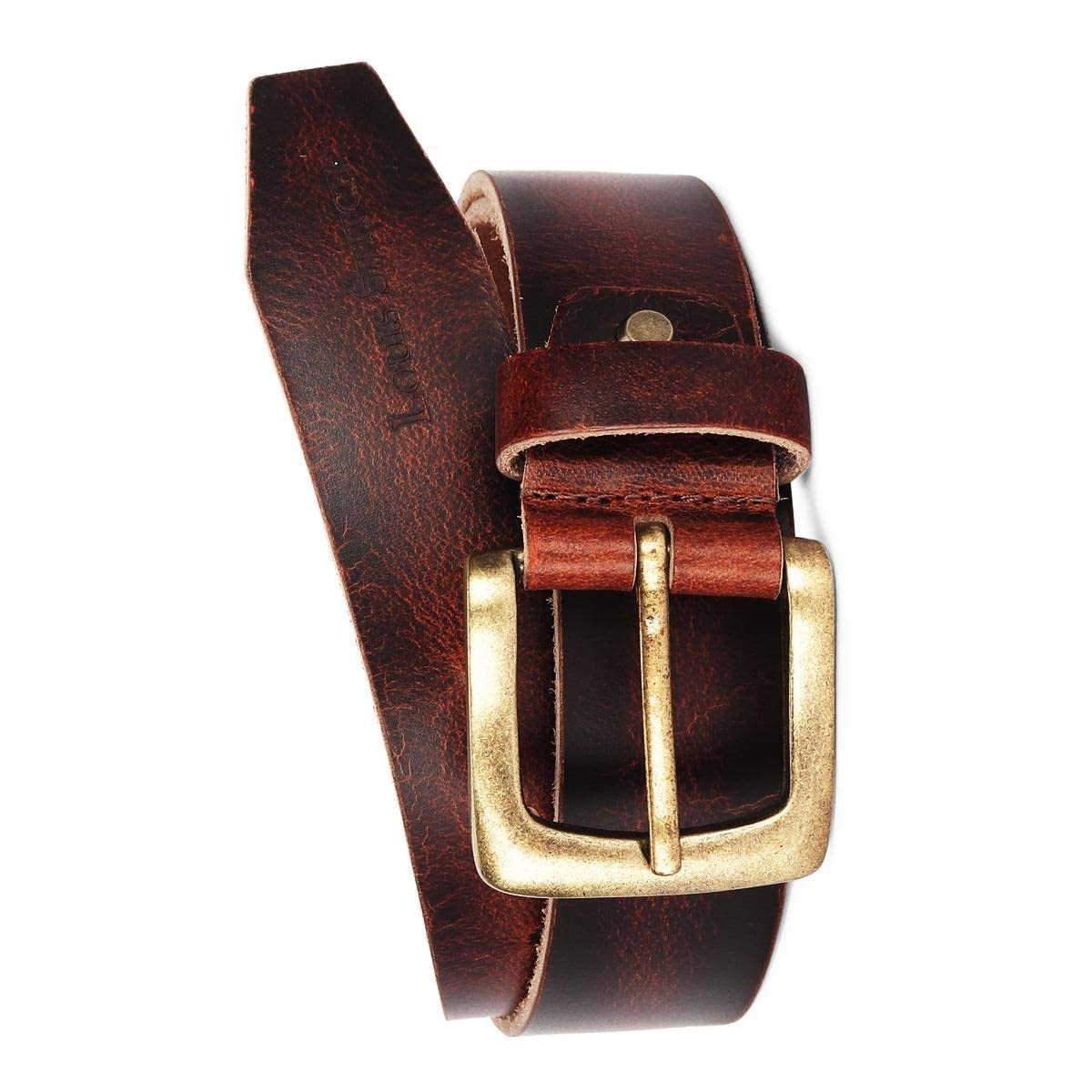 louis stitch Men's Cocoa Brown Italian Raw Crunch Leather Belt Premium Casual Belts for Men With Heavy Brass Buckle 1.5 Inch (38mm) (CACLTN)-picture-10