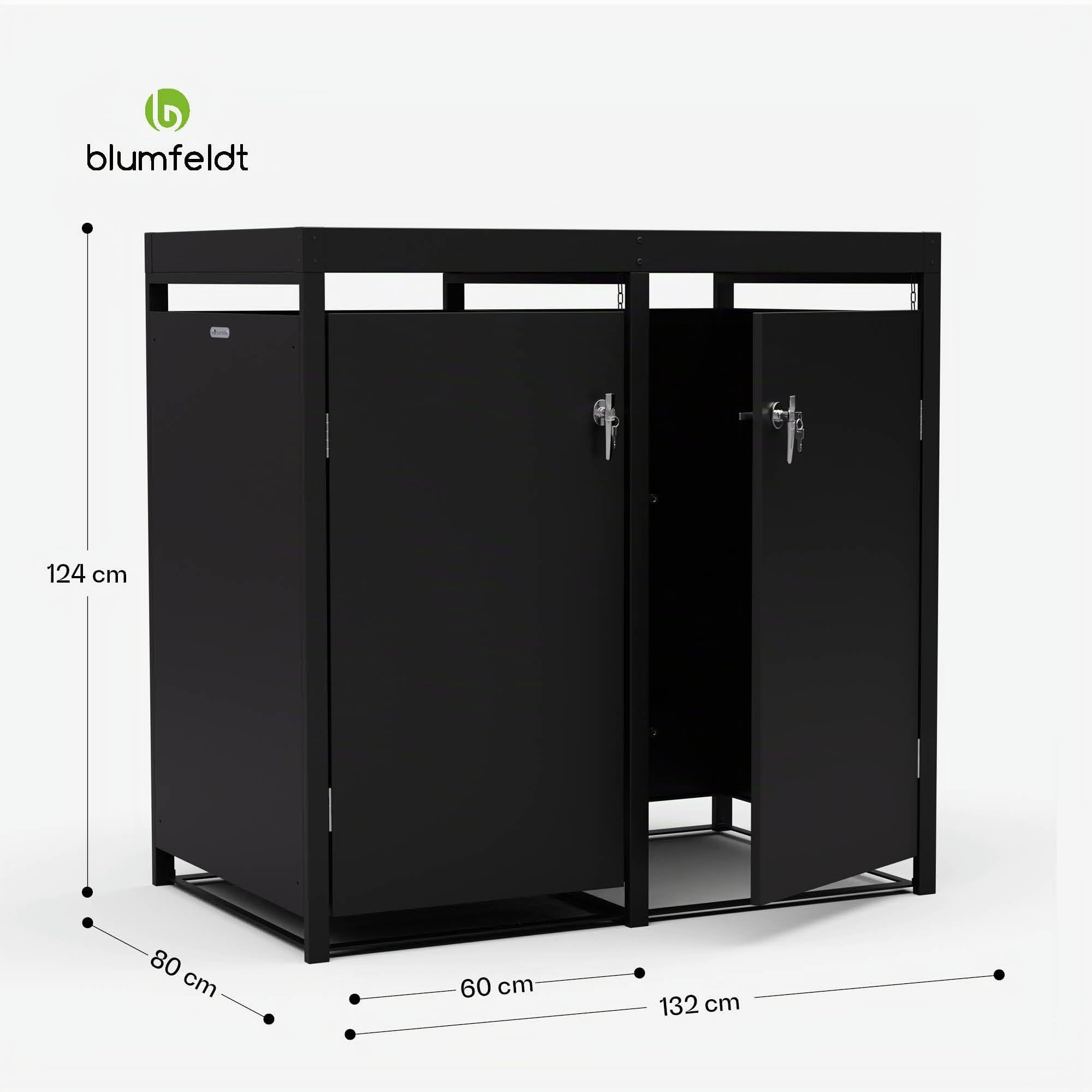 Blumfeldt BinSafe - Copri Bidone della Spazzatura –Acciaio Zincato Resistente, 2 Sportelli & Tetto a Fioriera, Adatto a Bidoni 60L/120L/240L, Serratura a Chiave, Design Moderno, Copribidone da Esterno