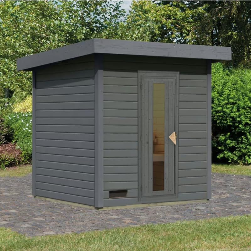 Karibu Hytti Sauna Extérieur 4 Places | Bois Massif Épicéa Nordique 38mm | Gris Terre 3,84m² |...