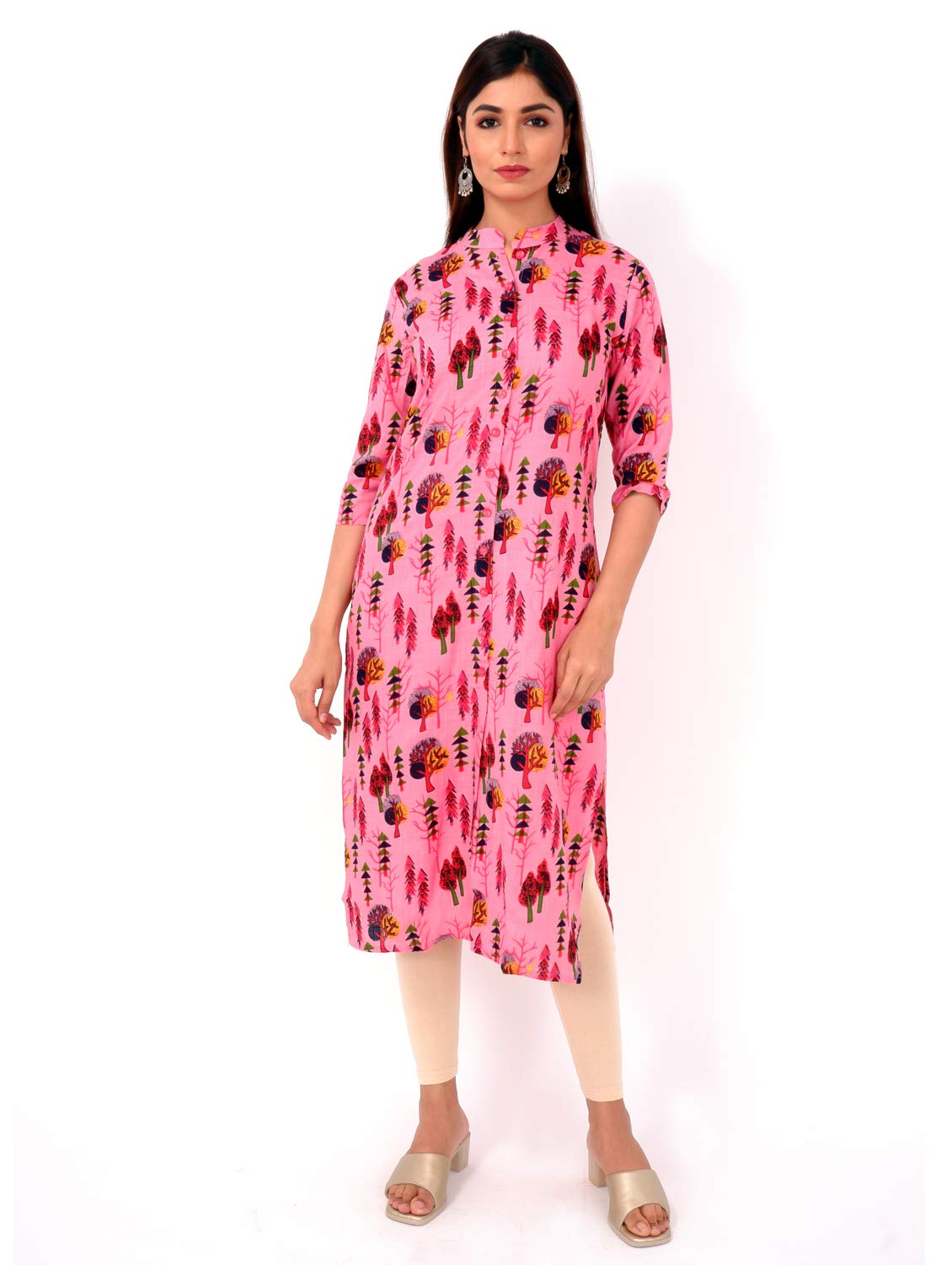 GenericShivam Creations Handprinted Women's Rayon A-Line Kurta