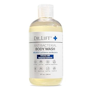 DR. LIFT Antibacterial Body Wash, Refreshing Scent, Hydrating Shower or Bath Cleanser With Citric Acid, Spirulina, and Lemon, Clean Moisturizing Formula, Vegan, Paraben and Phthalate Free, 8 Fl Oz