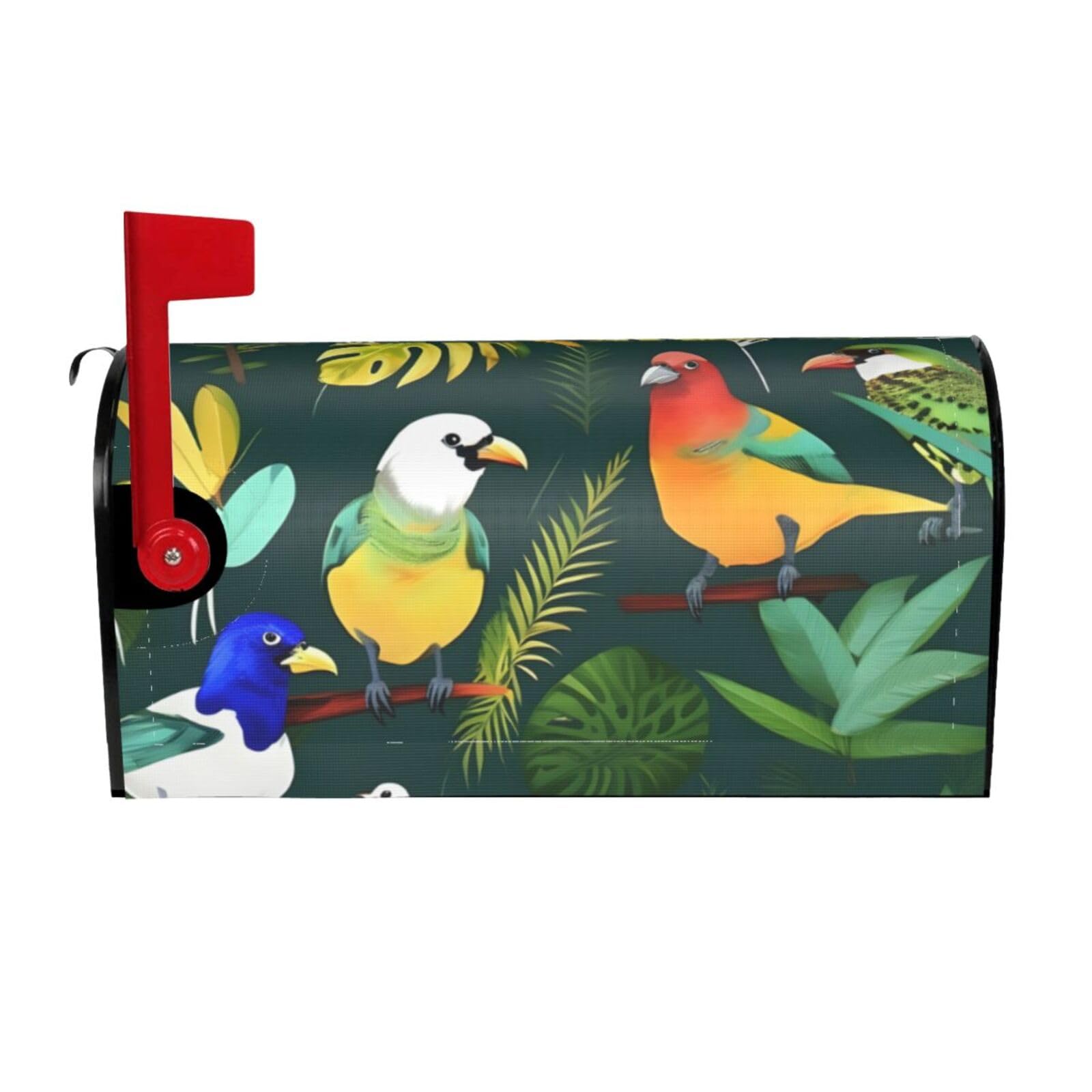 Tropical Birds And Plant Leaf Print Mailbox Cover Wraps Post Letter Box Cover Decor For Outside Garden Yard Farmhouse Home