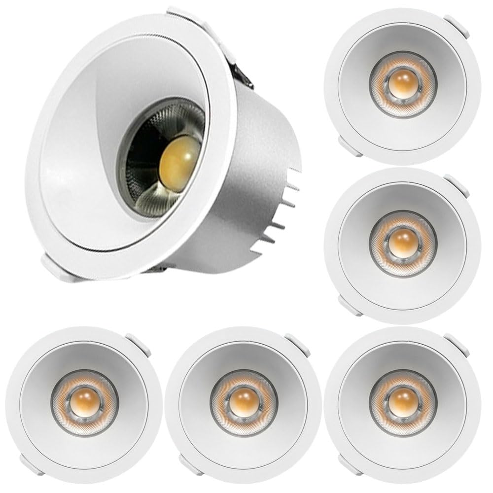 ASerZenith 3 Inch Wall Wash White Round Downlight Luminaire, Led Recessed Light Fixtures Dimmable, Cri 90+, Baffle Trim, Round Aluminum Recessed Ceiling Light, 6 Pack,7W