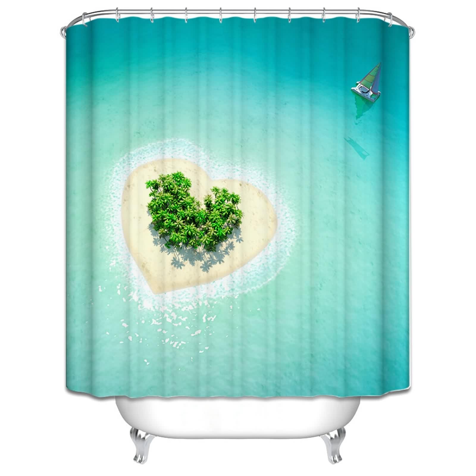 Rideau de douche motif 3D l'île de l'amour pour salle de bain familiale