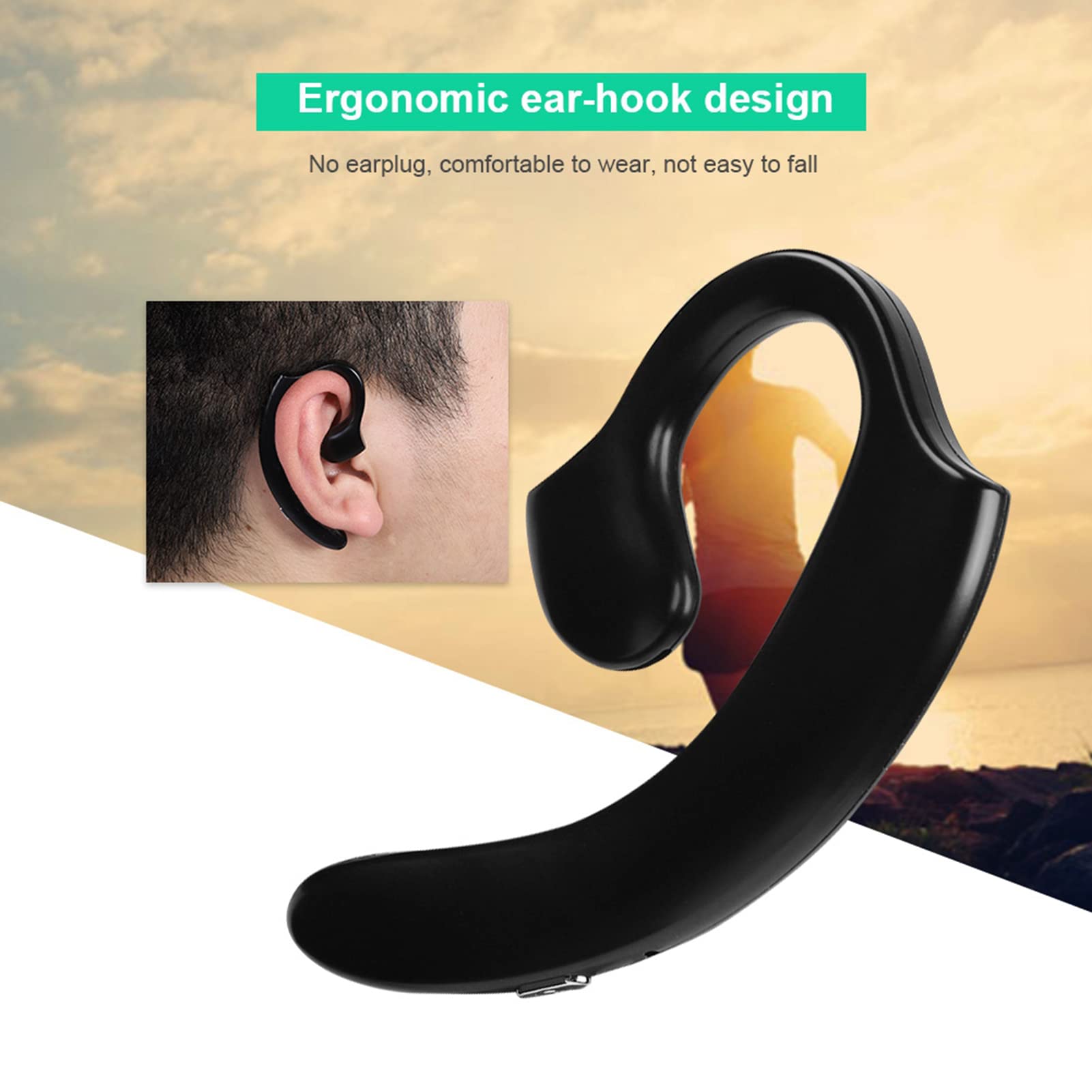 Écouteur Bluetooth Conduction Osseuse – Mini, Léger (6,9 G), Réduction De Bruit, Pour Sport | Écouteur Unique Sans Fil Noir