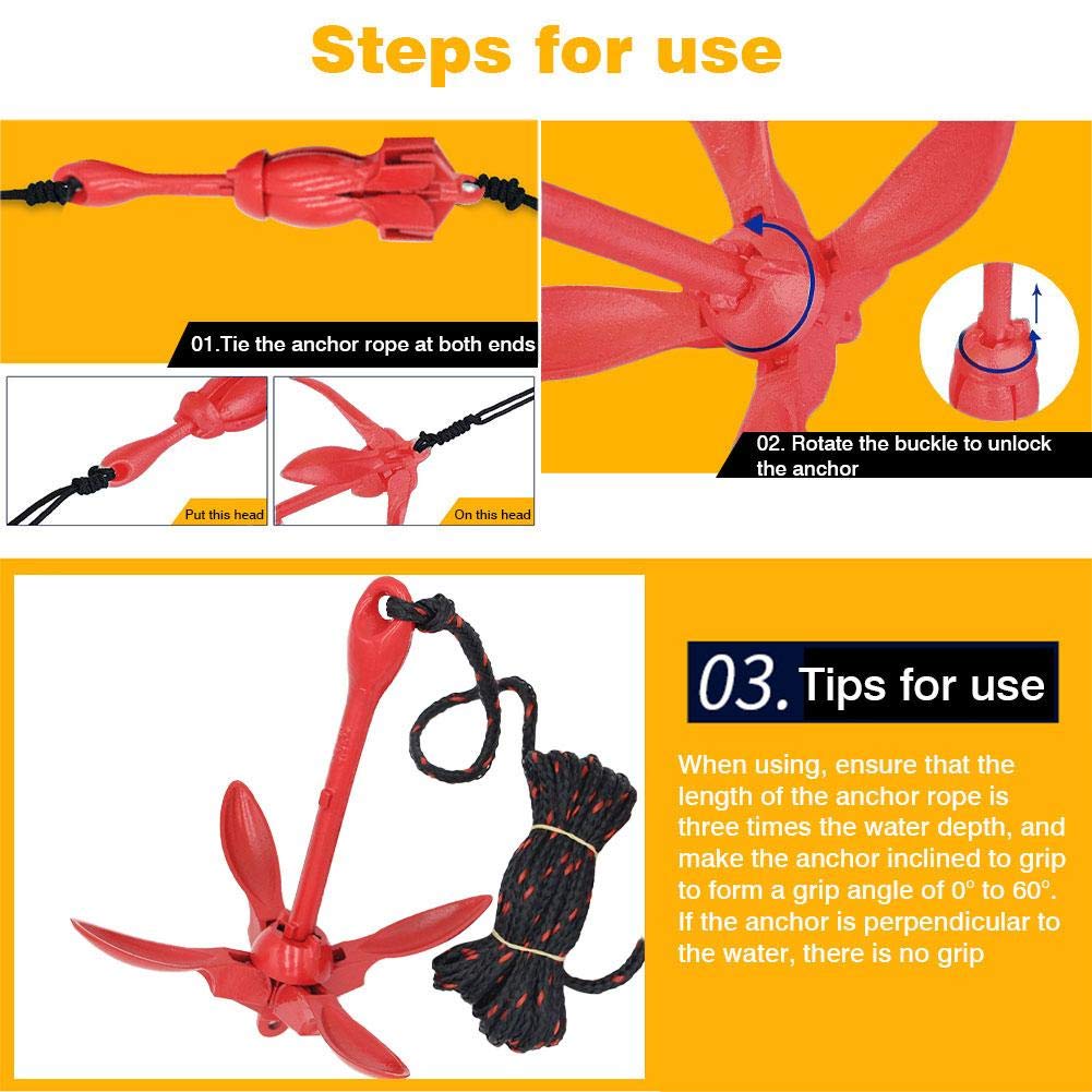 Grapnel Anchor Kit,Boot Anker Faltbar Aluminium Anker Kit,Faltbar Anker Fischen Zubehör,mit Seil,für Kajak Kanu Boot Marine Segelboot Wasserfahrzeug.