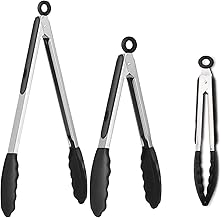 Kitchen Tongs, 3 Pack Heat-Resistant BPA Free Silicone Tongs, Heavy Duty Long Handle Stainless Steel Cooking BBQ Salad Tongs with Silicone Tips, Locking Kitchen Serving Tongs, Non-Stick, Dishwasher Safe