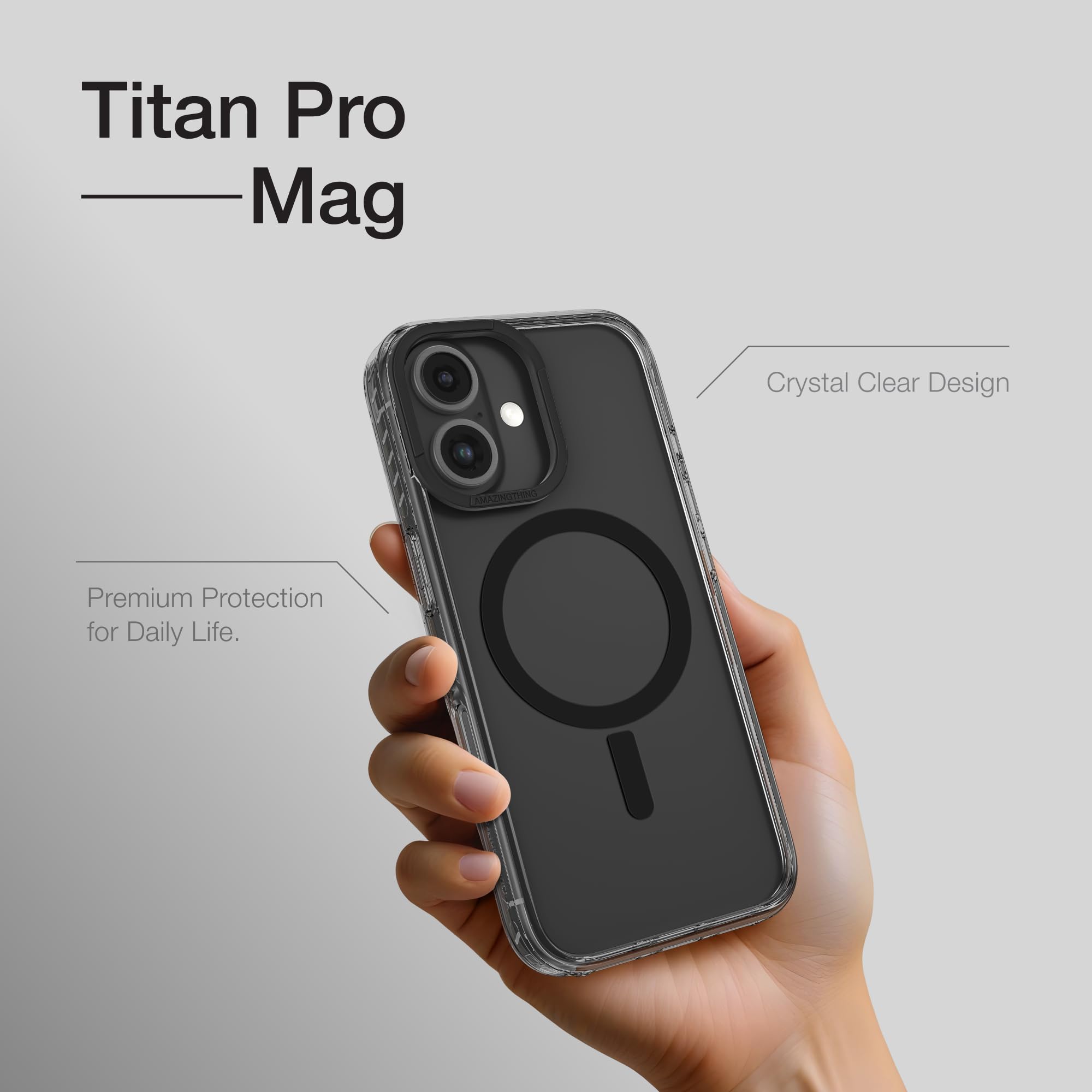 AMAZINGthing Custodia per 17 Pro Max [Titan Pro], compatibile con accessori, a prova di caduta, custodia magnetica per telefono, protezione di grado militare, anti ingiallimento, trasparente, nero