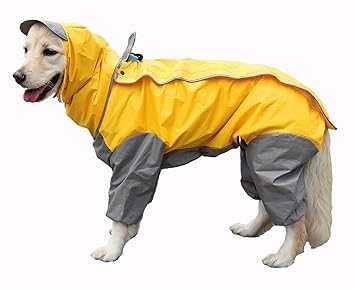 GabeFish 9 Colors Optional, 10 Sizes, Waterproof 4 Legs Pets Raincoat for Small Medium Large Dogs