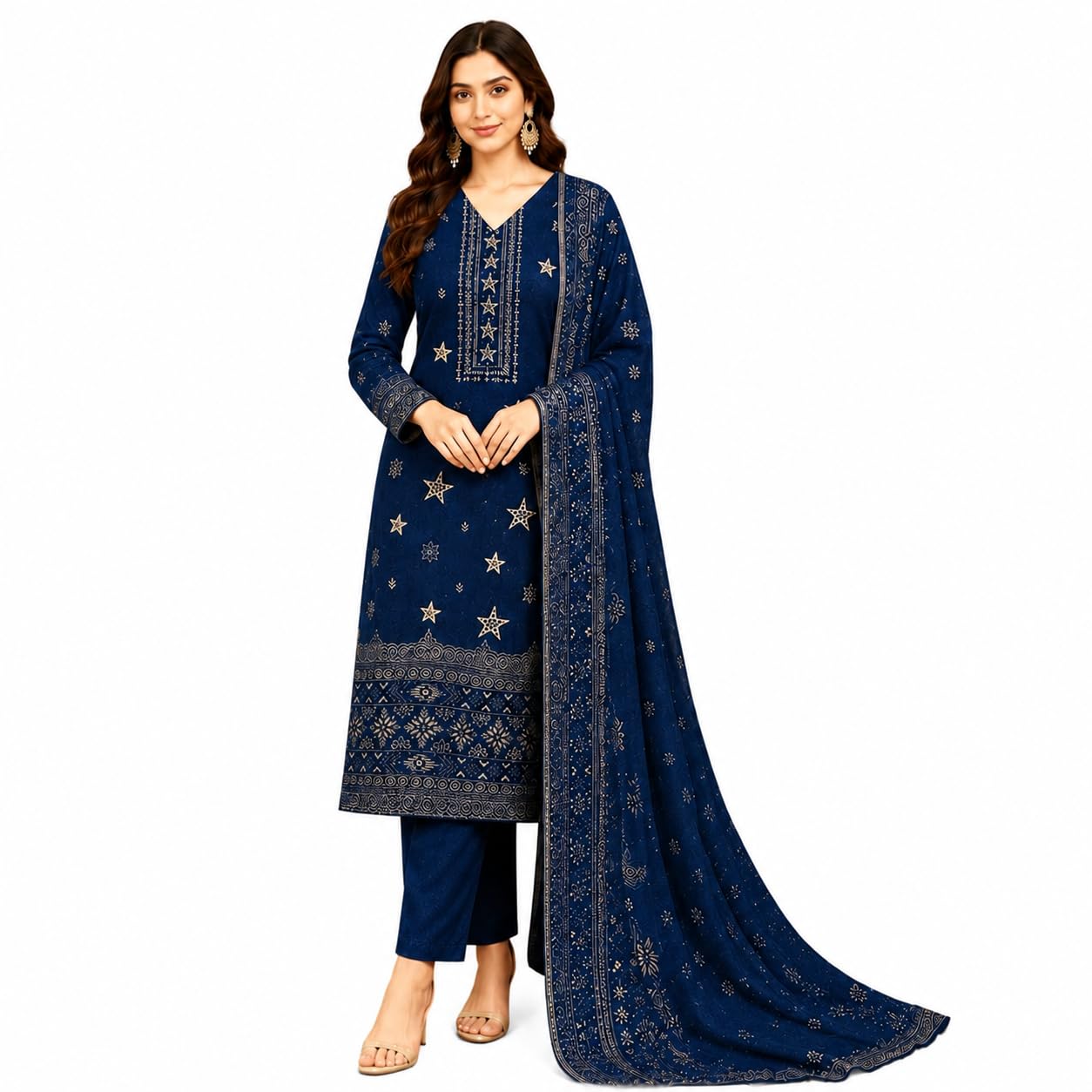 Women's Premium Kashmiri Kani Woolen Salwar Suit Set | Designer Winter Unstitched Dress Material with Zari Work Shawl | Soft Warm Wool Fabric | Ethnic 3-Piece Suit Set-image-22