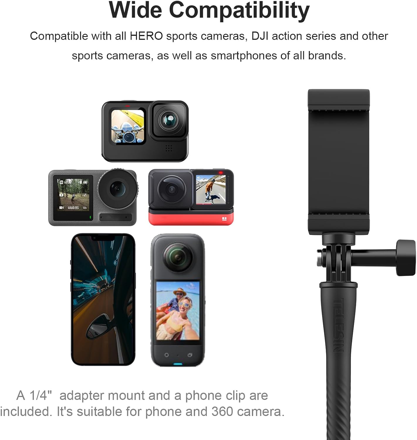 Wrap Around Gooseneck Phone Holder, 20.4in Flexible Long Arm Phone Mount Phone Stand, Camera Holder with Phone Clip & 1/4in Threaded Hole for Smartphone/Action Camera, for Video Recording