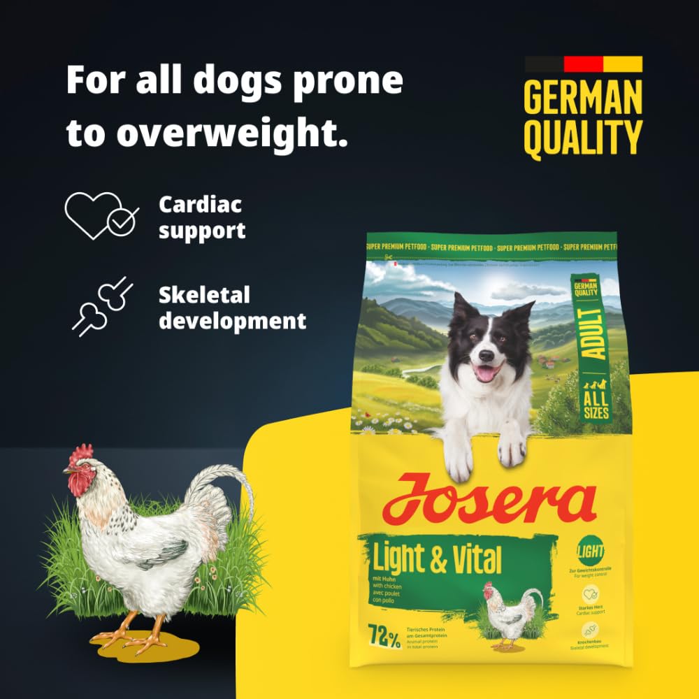JOSERA Adult Light & Vital kurczak (3 x 3 kg) | sucha karma premium dla dorosłych psów | z groszkiem | o niskiej zawartości fosforu – z niewielką ilością tłuszczu i białka, specjalnie dla seniorów