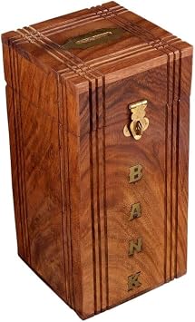 Handmade Wooden Money Box Piggy Bank for Boys Girls and Adults | Coin Bank Creative Large Money Saving Box Bank Coins Saving Birthday Gift 7 X 4 Inches