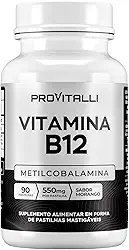 Vitamina B12 Metilcobalamina 90 Comprimidos Mastigáveis | Provitalli | Alta Absorção e Biodisponibilidade | Suporte para Energia, Foco e Sistema Imunológico | 550mg 9,94mgc | Sabor Morango