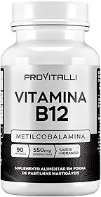 Vitamina B12 Metilcobalamina 90 Comprimidos Mastigáveis | Provitalli | Alta Absorção e Biodisponibilidade | Suporte para Energia, Foco e Sistema Imunológico | 550mg 9,94mgc | Sabor Morango