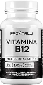 Vitamina B12 Metilcobalamina 90 Comprimidos Mastigáveis | Provitalli | Alta Absorção e Biodisponibilidade | Suporte para Energia, Foco e Sistema Imunológico | 550mg 9,94mgc | Sabor Morango